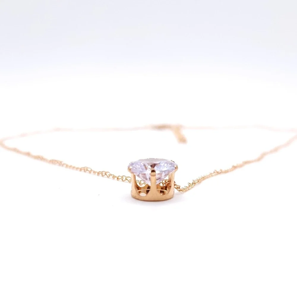 Gold Tone Necklace Round Crystal Solitaire‎ Pendant 18in